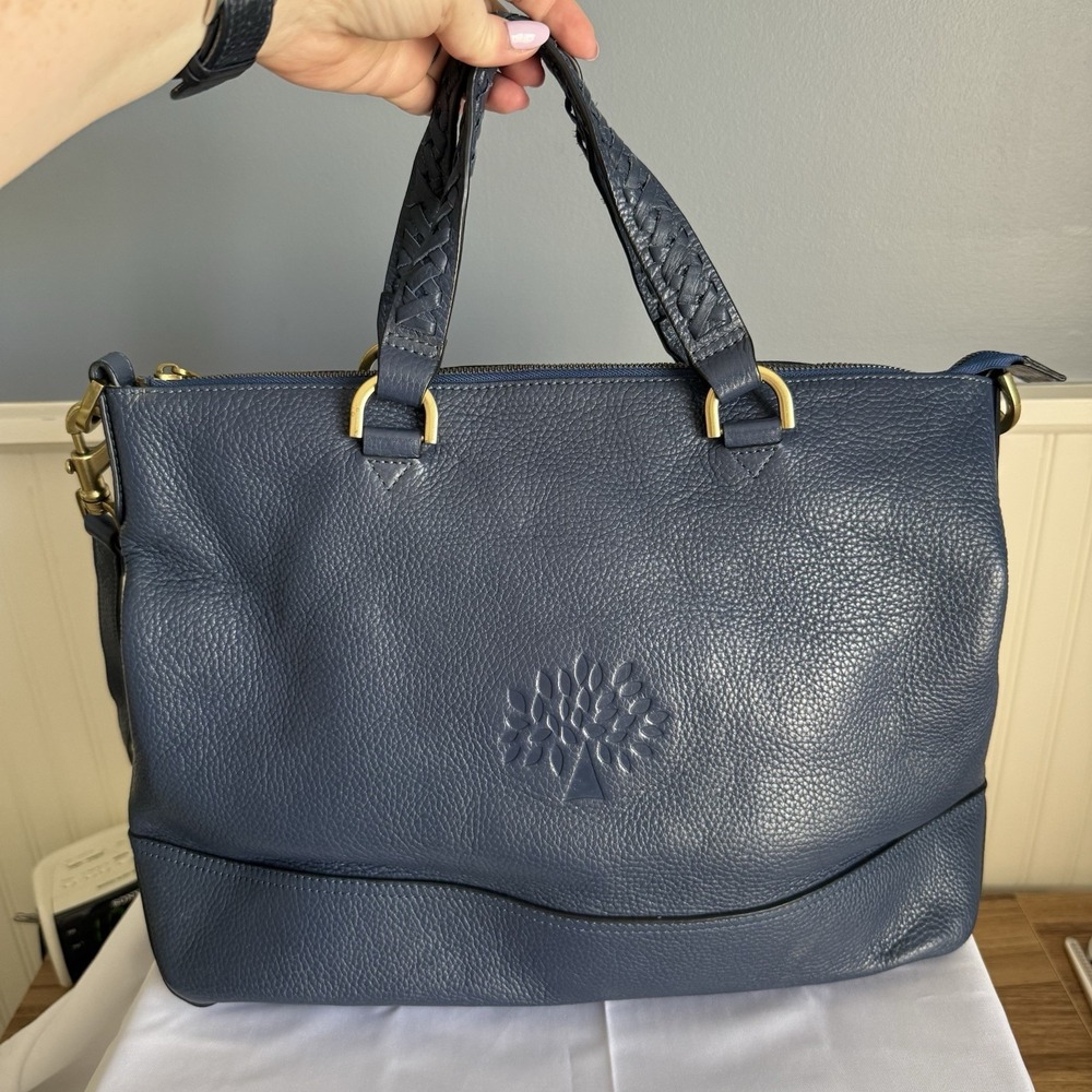 Mulberry Effie Large Tote Bag Soft Blue Pebbled Leather Crossbody Purse Hand Bag